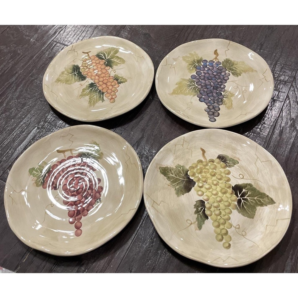 Tabletops Unlimited‎ Cabernet Round Salad Plates Set Of 4 Grapes Hand Painted